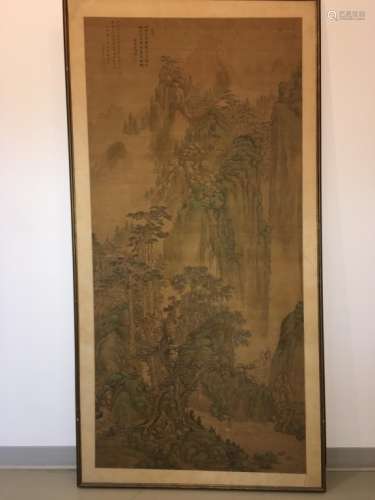 A Landscape scroll painting, inscribed, Ming-Qing,