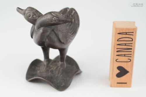 An antique bronze figural study of two ducks, Qing