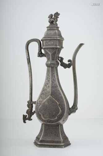 A Chinese Islamic style pewter ewer, Qing dynasty,