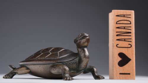 A silver inlayed bronze turtle, 17th/18th century,