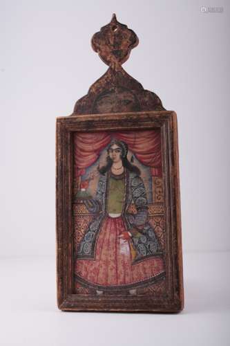 An antique Indo-Persian painted figure of a woman,