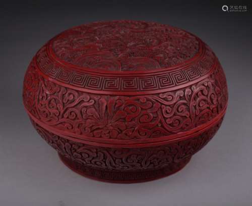 A cinnabar lacquer cushion shape box, Qing,