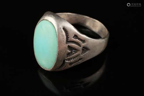 A southwest Indian turquoise silver man's ring,