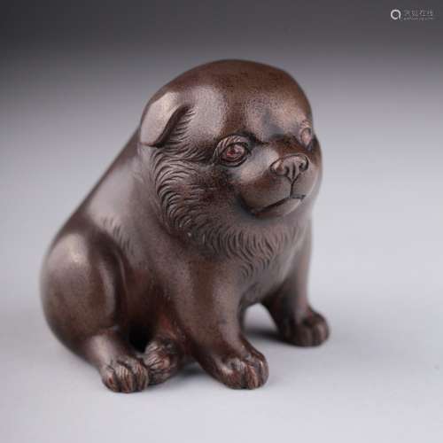 A Meiji Japanese bronze figure of a corpulent dog,