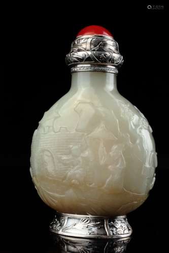 Silver mounted Jade Snuff Bottle