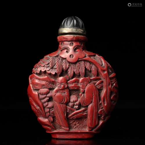 Carved Cinnabar Lacquered Snuff Bottle, Qing,