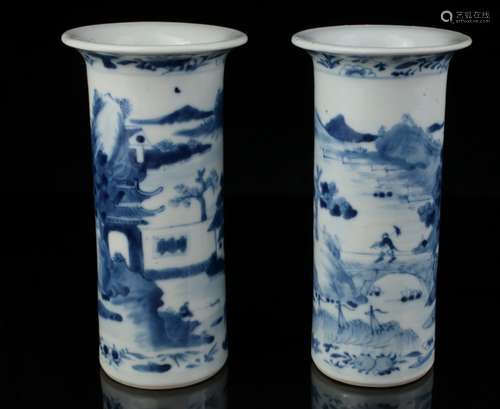 A pair of blue and white porcelain vases, Qing,