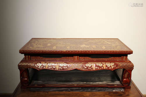 Chinese 17th cen Lacquer Table with Mother of Pearl Inlay