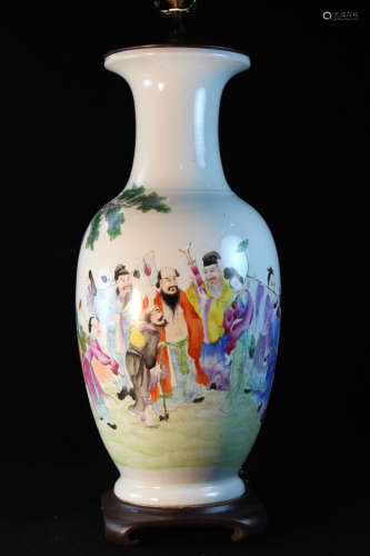 Chinese Porcelain Lamp Vase - Famille Rose Immortal