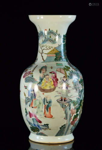 Large Chinese Famille Rose Porcelain Vase - Figural Scene