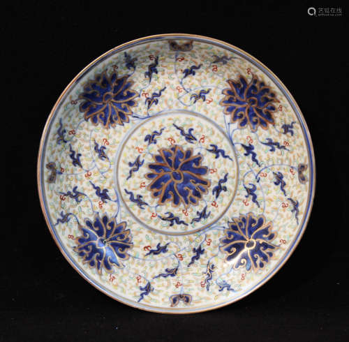 Chinese Porcelain Dish with Lotus Scene - Guanxu Mark and Period