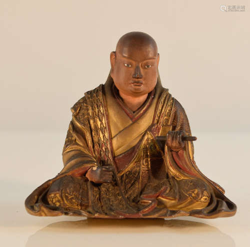 Japanese Lacquered Wood Seated Monk