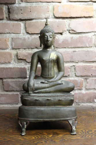 Antique Thai Bronze Buddha with Parcel Gilt
