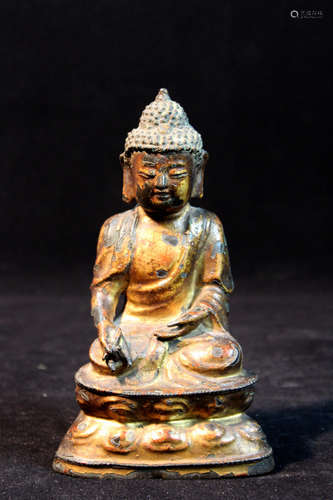 Chinese Yuan Ming Bronze Buddha with Gold Lacquer