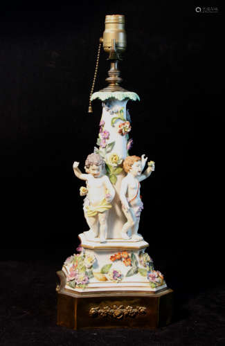 Meissen type Porcelain Lamp with Angels