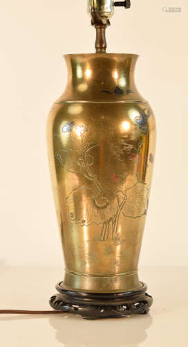 Japanese Mixed Metal Bronze Vase Lamp