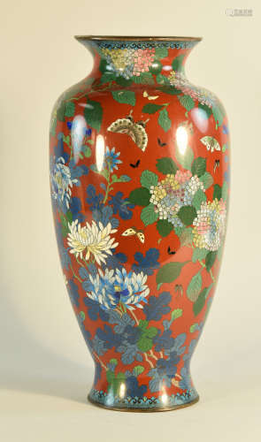Japanese Cloisonné Vase with Floral Scene