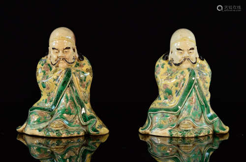 Chinese Porcelain Seated Lohan - Group of Two