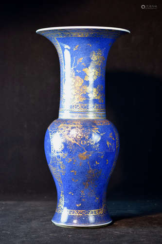 Chinese Kangxi Powder Blue Porcelain Yen Yen Vase