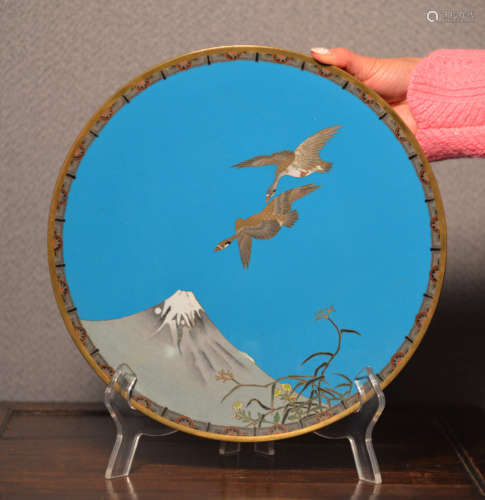 Japanese Cloisonne Charger with Goose Scene