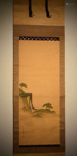 Pair Japanese Scroll Painting on Silk