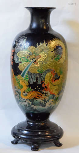 Chinese Fouzhou Lacquer Floor Vase - Dragon Motif