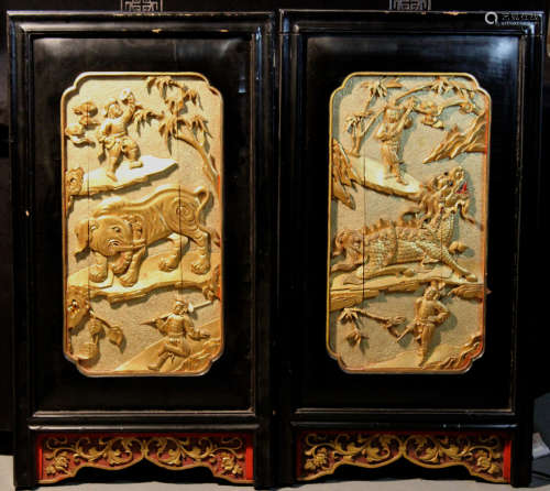 Pair Antique Chinese Wood Panels