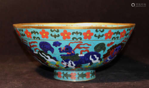 Large Chinese Cloisonne Bowl with Foolion Scene