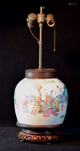 Chinese Porcelain Lamp with Figural Scene