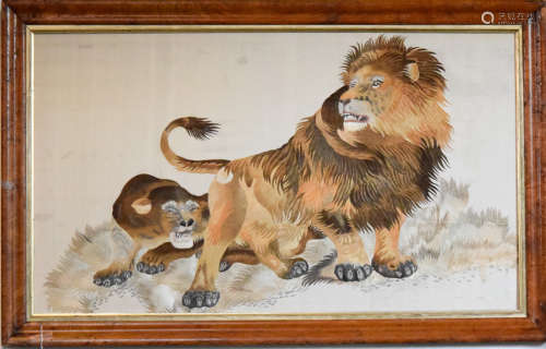 Stunning Chinese Embroidery of a Lion Family
