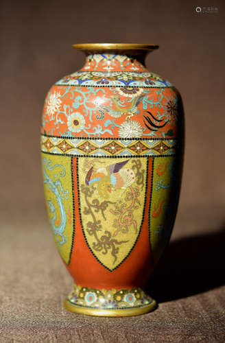 Japanese Cloisonne Vase with Panel of Pheonix