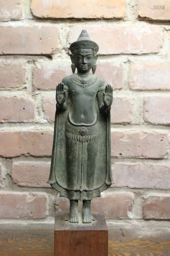 Fine Southeast Asian Bronze Standing Buddha with Hand Upheld