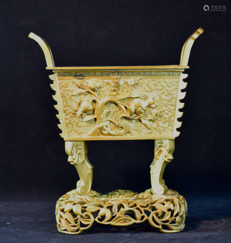 Chinese Gilt Bronze Fan Ding Censer - Peach Motif