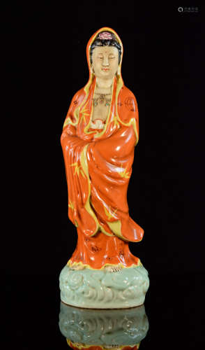 Chinese Porcelain Kuanyin with Orange Robe