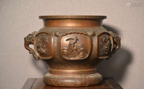 Japanese Bronze Urn - Fantastic Detail with Multi Reserve Animals
