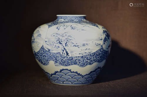 Japanese Blue White Porcelain Vase  - Winter Snow Scene