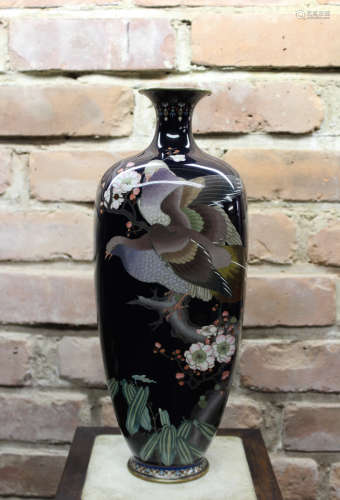 Japanese Cloisonne Vase with Pigeon Scene
