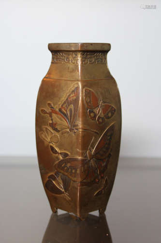 Chinese Bronze Vase with Butterfly Scene - Yong zheng