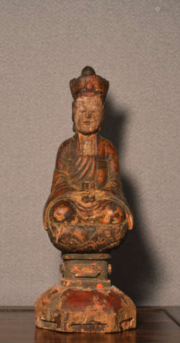 Chinese Wood Temple Figurine