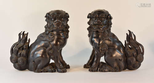 Pair Japanese Bronze Foolion