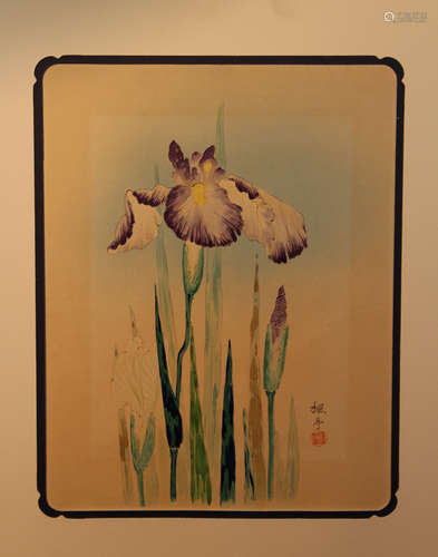 Japanese Signed Water Color Painting - Iris