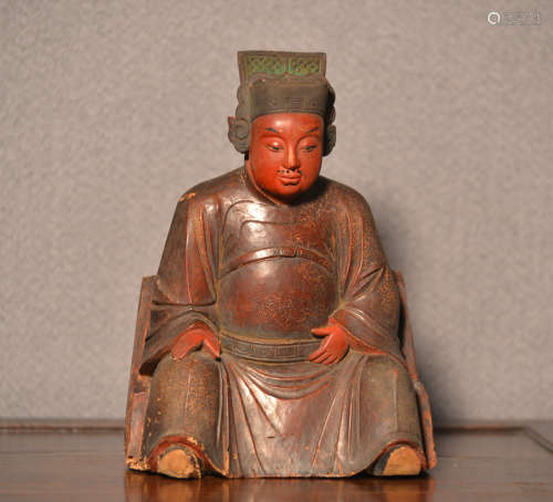 Chinese Wood Seated Officer with Lacquer