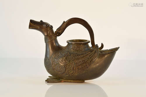 Chinese Bronze Duck Formed Vessel