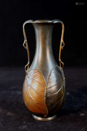 Japanese Bronze Vase with Leaf Design