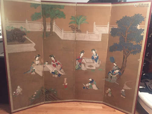 Chinese Four Panel Painting on Silk