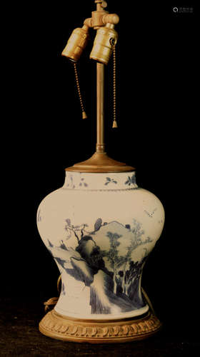 Chinese Blue White Porcelain Vase Lamp - Kangxi