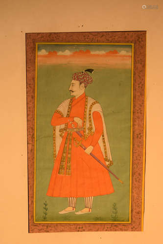 Antique Moghul Painting of Red Robe Prince