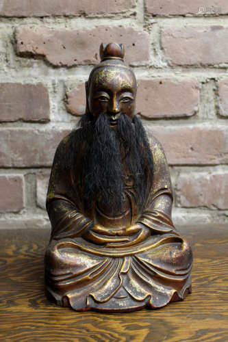 Chinese Gold Lacquered Wood Daoist Figurine