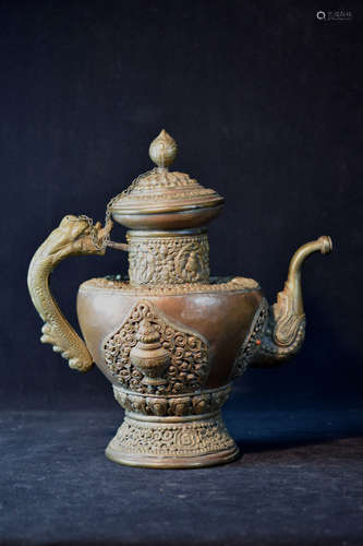 Tibetan Dragon Spout Ewer with Eight Precious Object