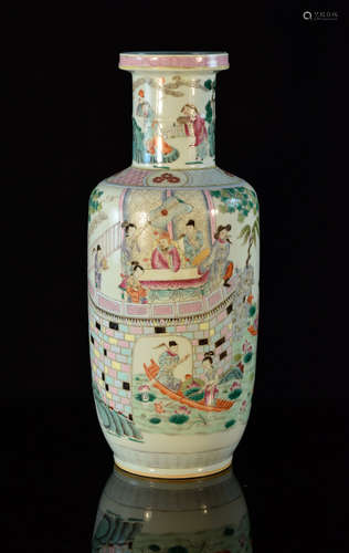 Chinese Rouleat Porcelain Vase with Figural Scene